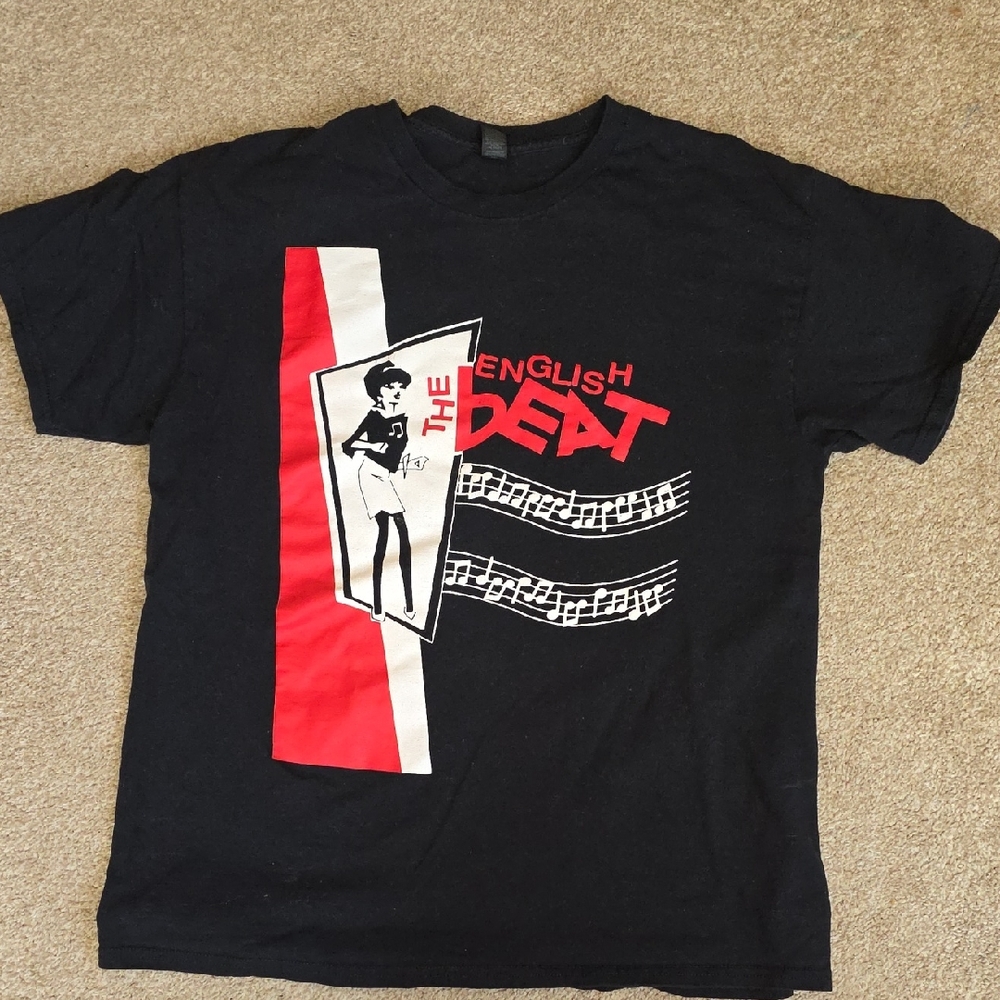 The ENGLISH BEAT band Tee, Black Short Sleeve Tee with Red & White Graphic